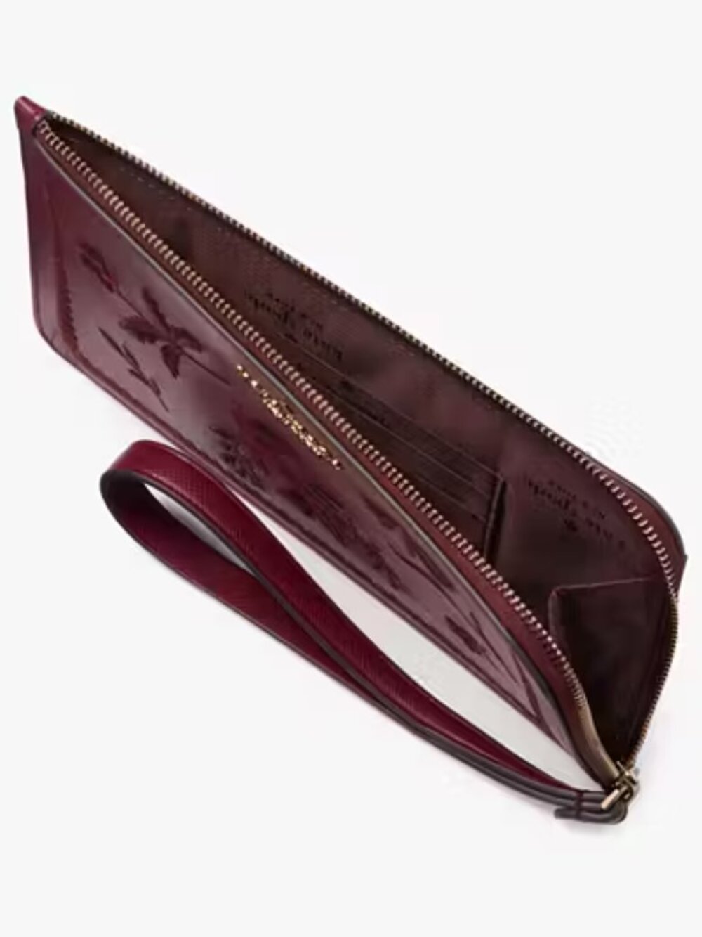 NWT Kate Spade Leather Lucy Botanical Embroidered Med. L-Zip Wristlet/Blackberry - Picture 3 of 9